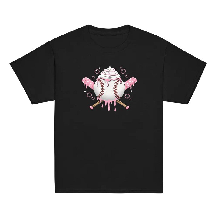 Sweet Softball Vibes Youth Tee – Cute Dripping Ice Cream Baseball & Pink Polka Dot Bats product image (7)