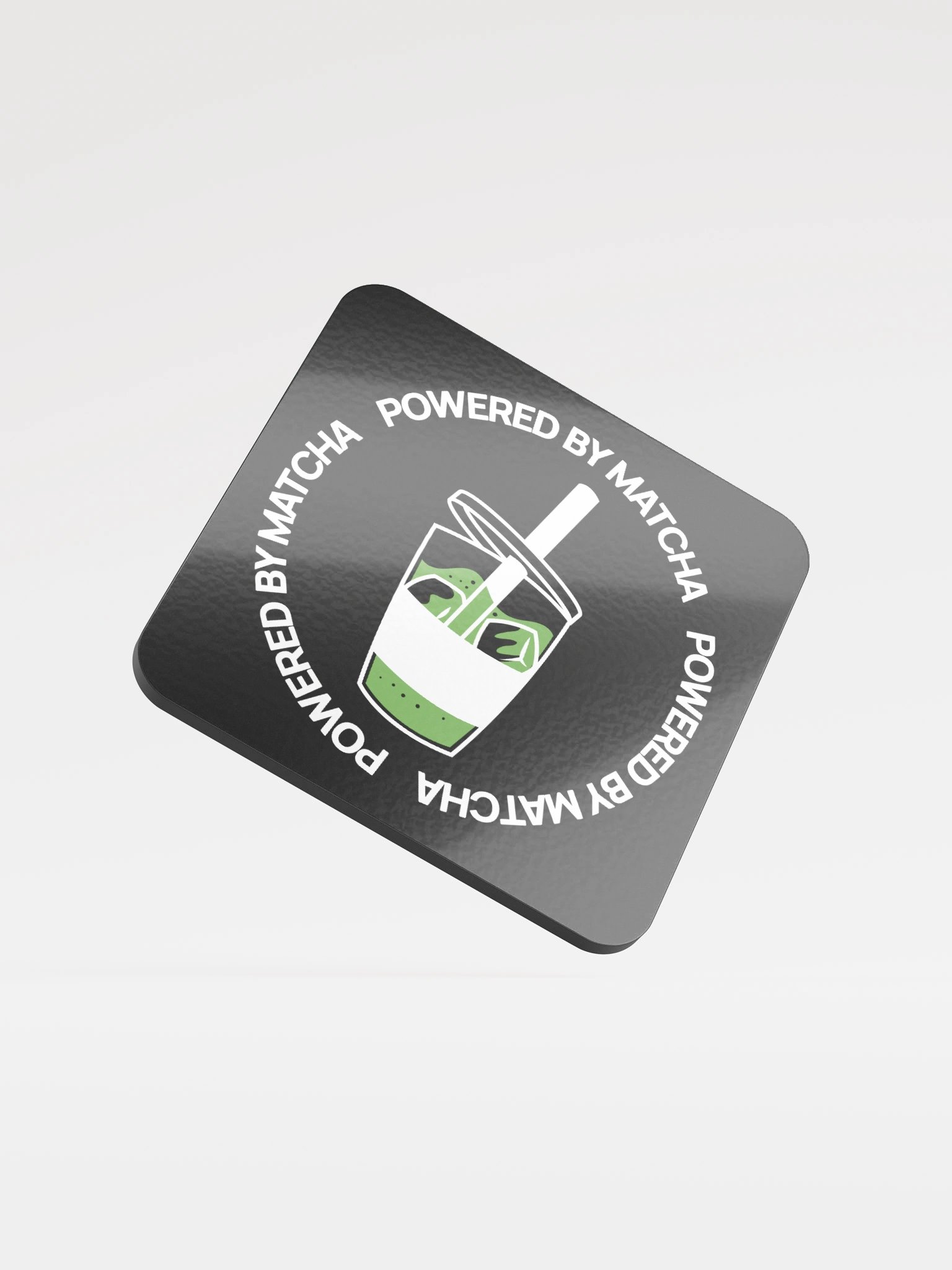 Powered By Matcha Dark Glossy Cork Coaster product image (2)