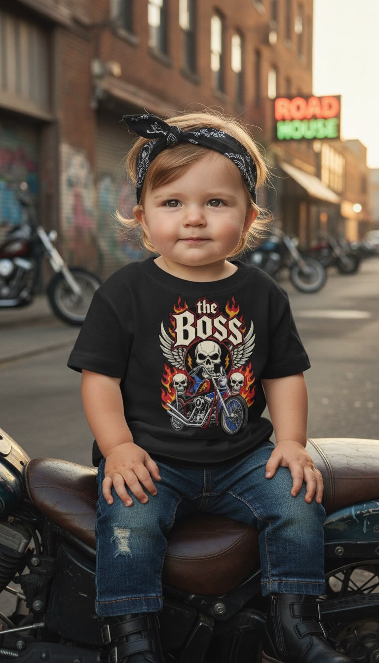 The Boss Skull Motorcycle Flame Baby Tee product image (5)