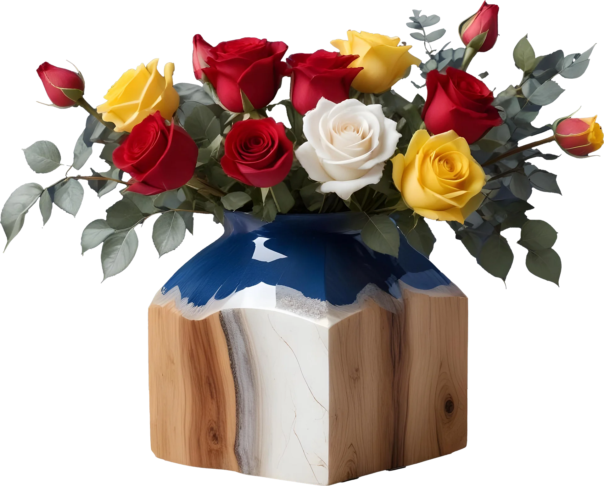 Romantic Harmony – Geometric Wooden Vase with Roses PNG product image (1)