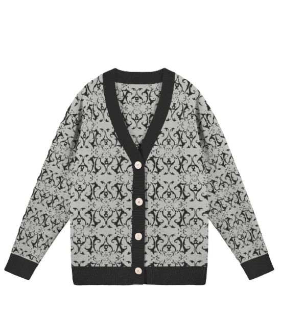 Jacquard Cardigan Ornamental Women's Grey product image (1)