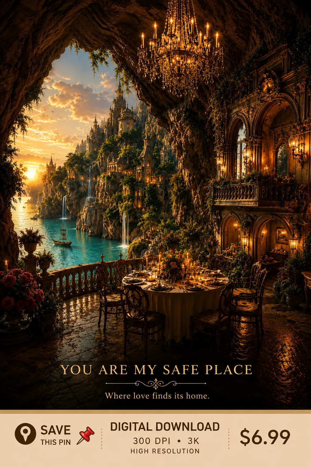 You Are My Safe Place Romantic Fantasy Castle Wall Art Printable | Digital Download Poster product image (1)