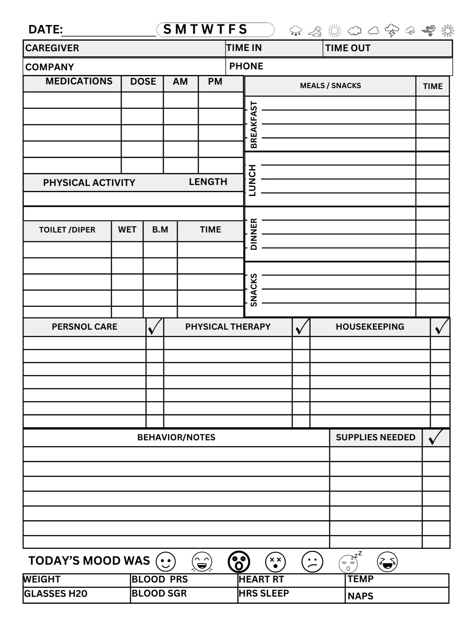 Caregiver Activity and Health Monitoring Log Personalized Caregiver Record Caregiver Care Plan and Daily Log Full Caregiver product image (1)