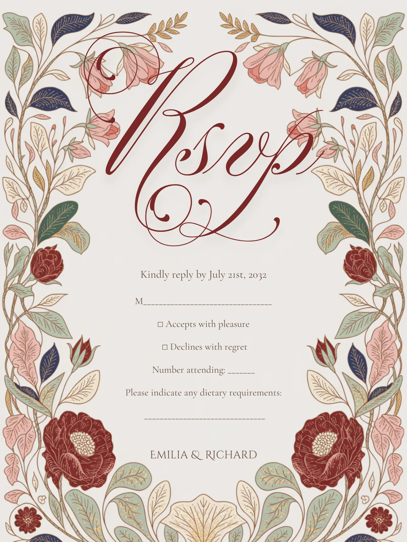 Editable Vintage Wedding Invitations | Edit in Canva | Instant Download Template | William Morris Inspired Floral product image (4)