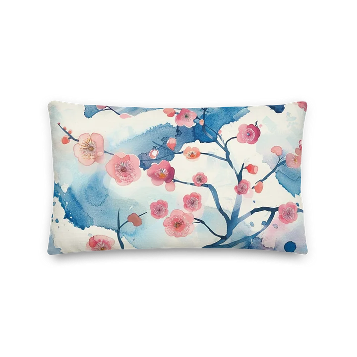 Traditional Japanese Watercolor Throw Pillow - Pink Plum Blossom Cushion product image (2)