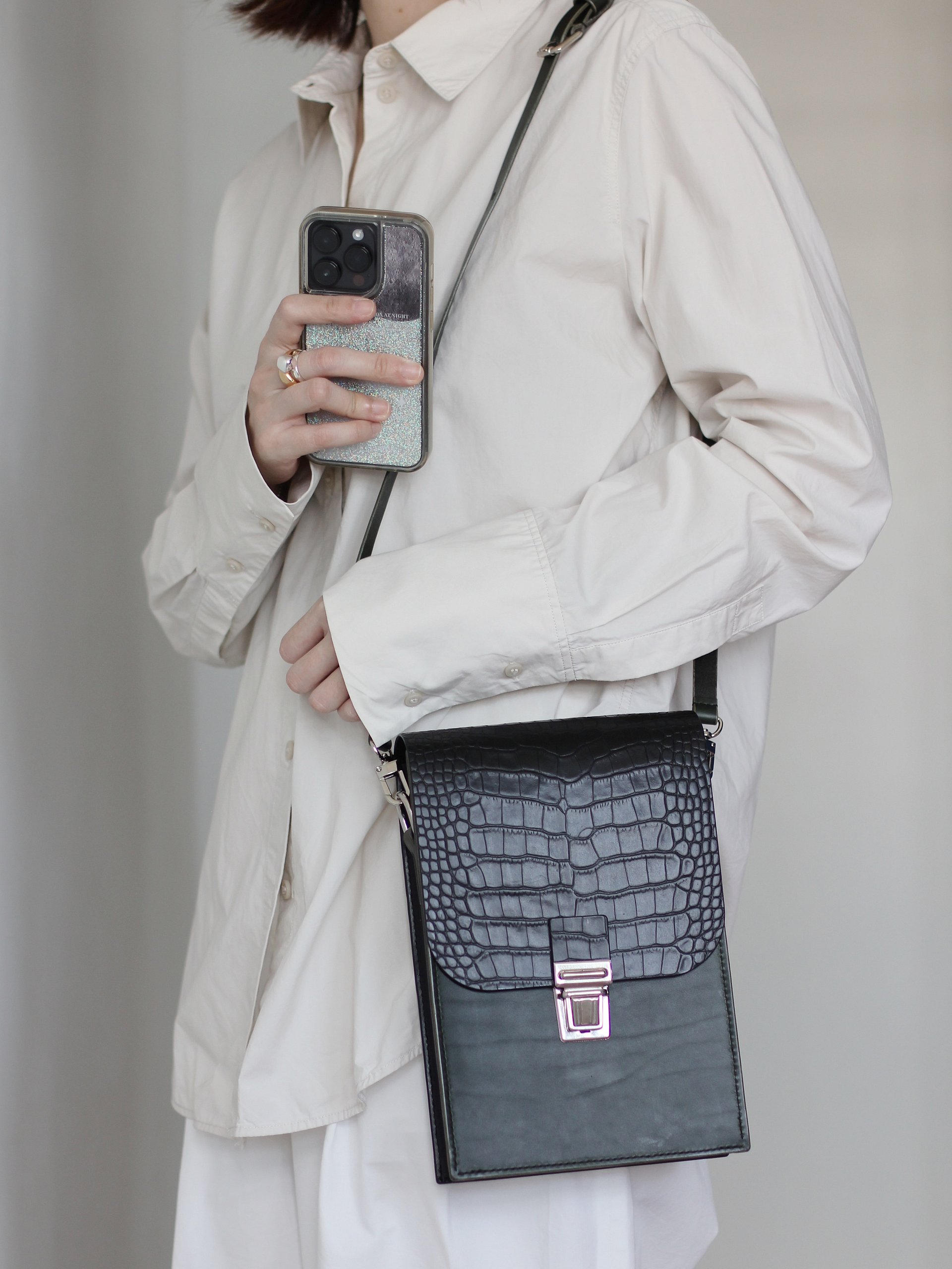 Croc Embossed Vegetable Tanned Leather Satchel product image (2)