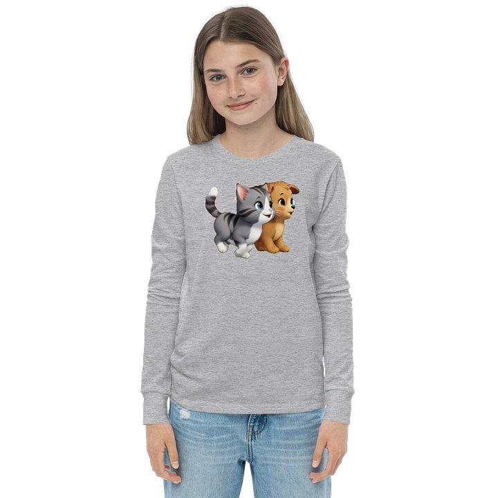 Cute Cat & Puppy Youth Long Sleeve Tee product image (1)