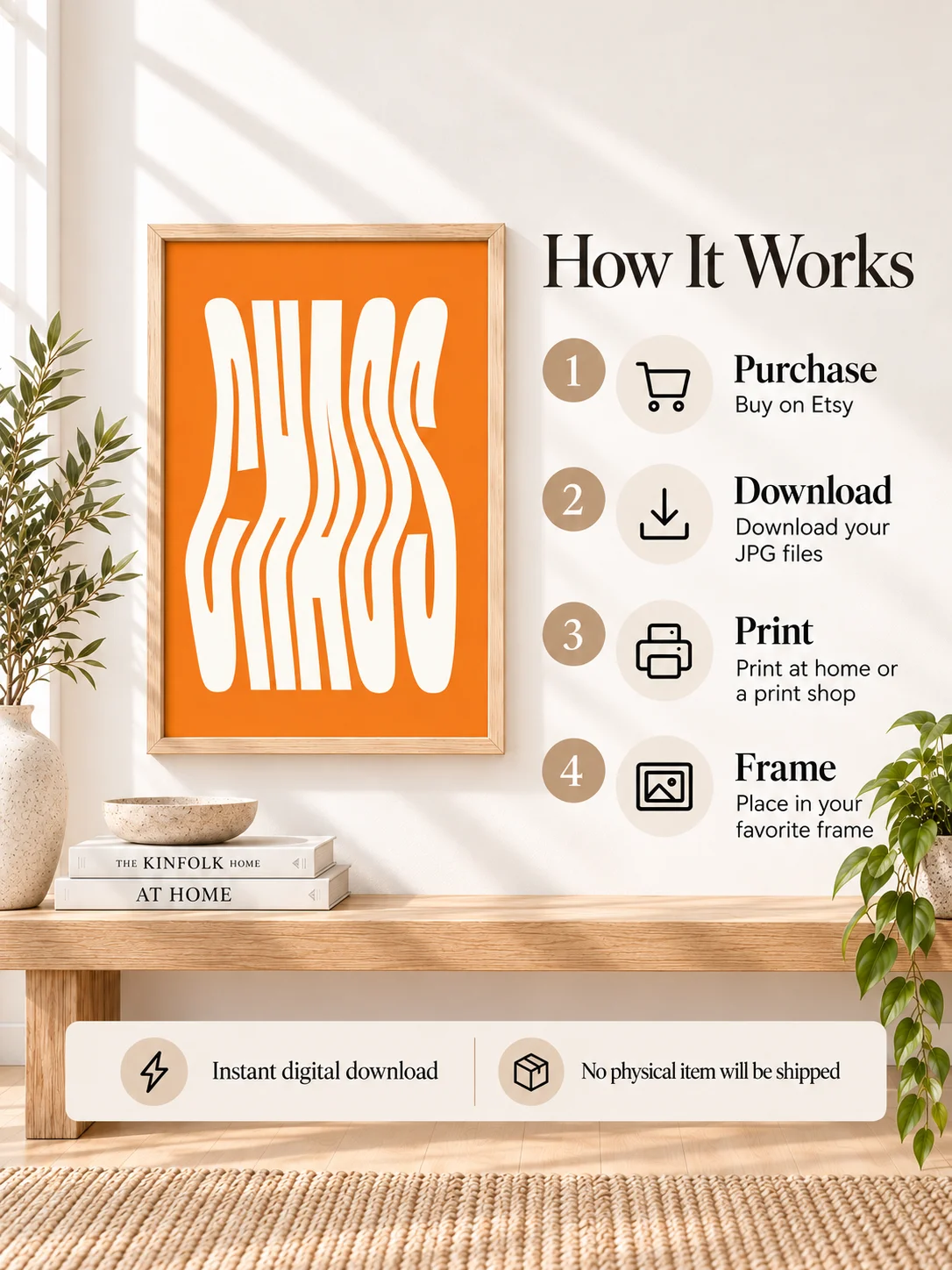 Chaos Poster Orange Wavy Typography Retro Wall Art Psychedelic Printable Digital Download Groovy Mid Century Decor product image (4)