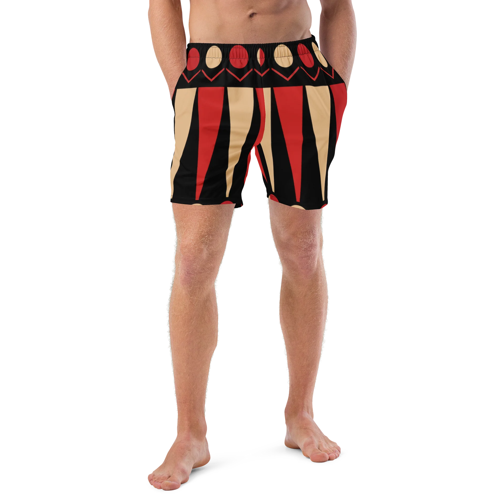 Geometric Red & Beige Pattern Swim Trunks product image (4)