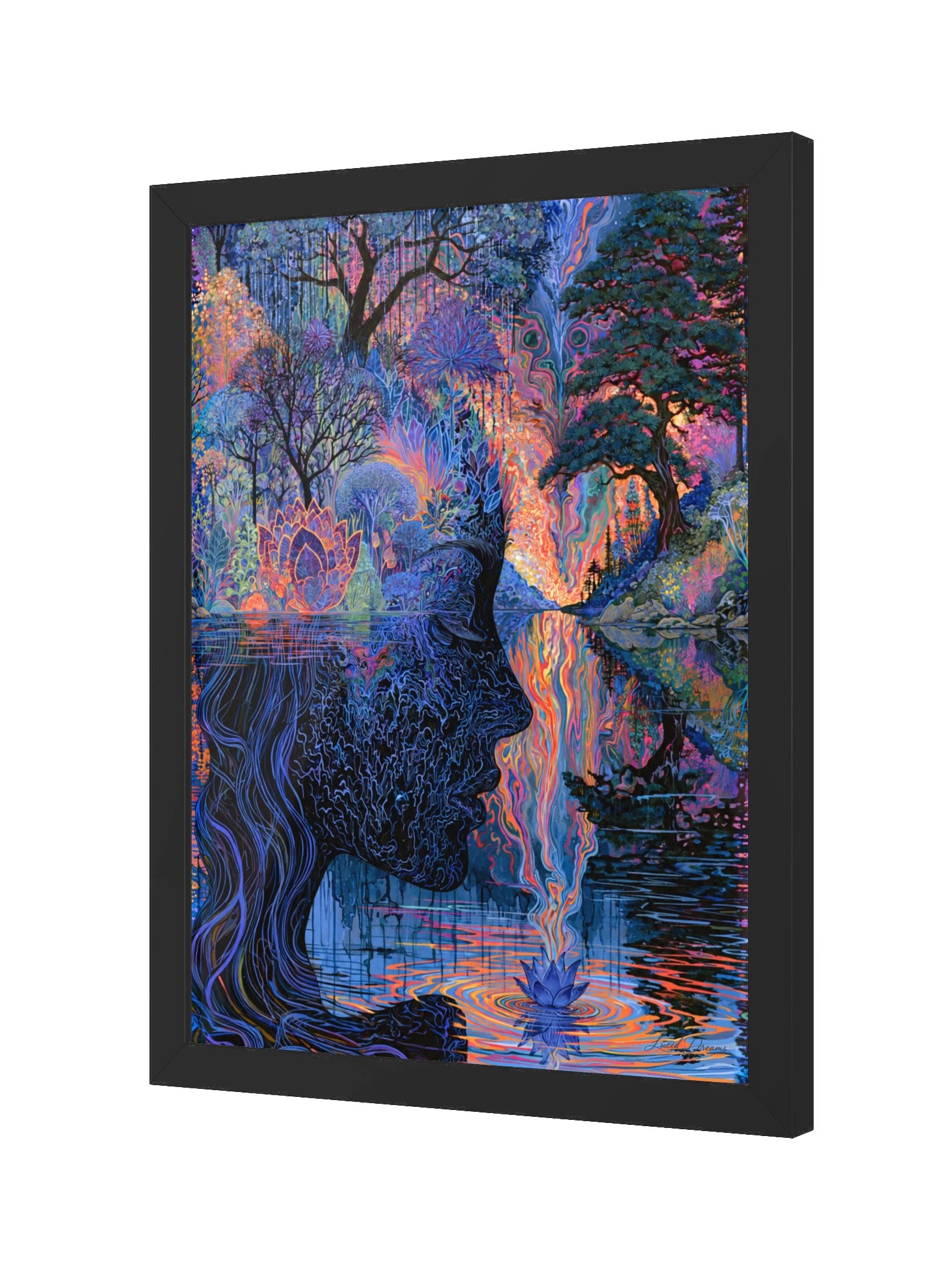 Surreal Botanical Portrait Framed Art Print — The Lotus of Endless Dreams product image (6)