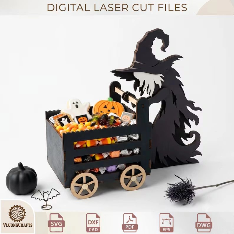 3D Halloween Candy Box SVG Bundle – Spooky Treat Cart Laser Cut Files for Glowforge & Woodworking product image (4)