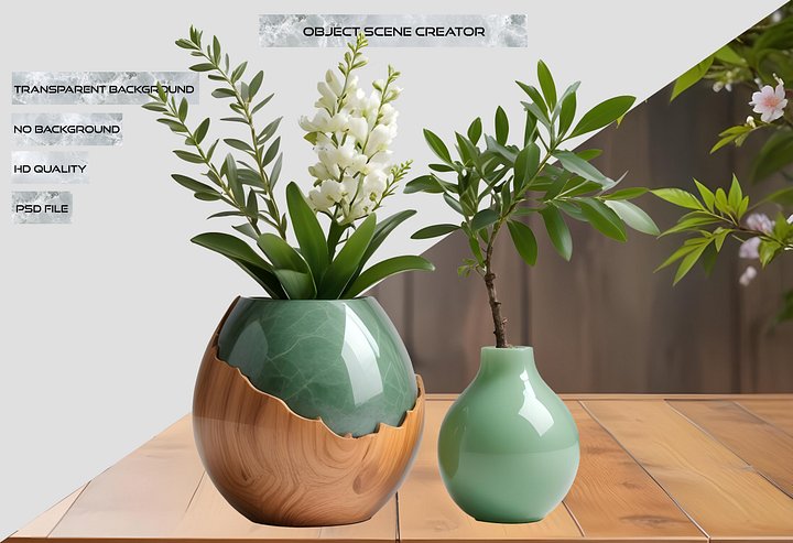 Jade Signature – Duo of Jade and Wood Vases PNG product image (2)