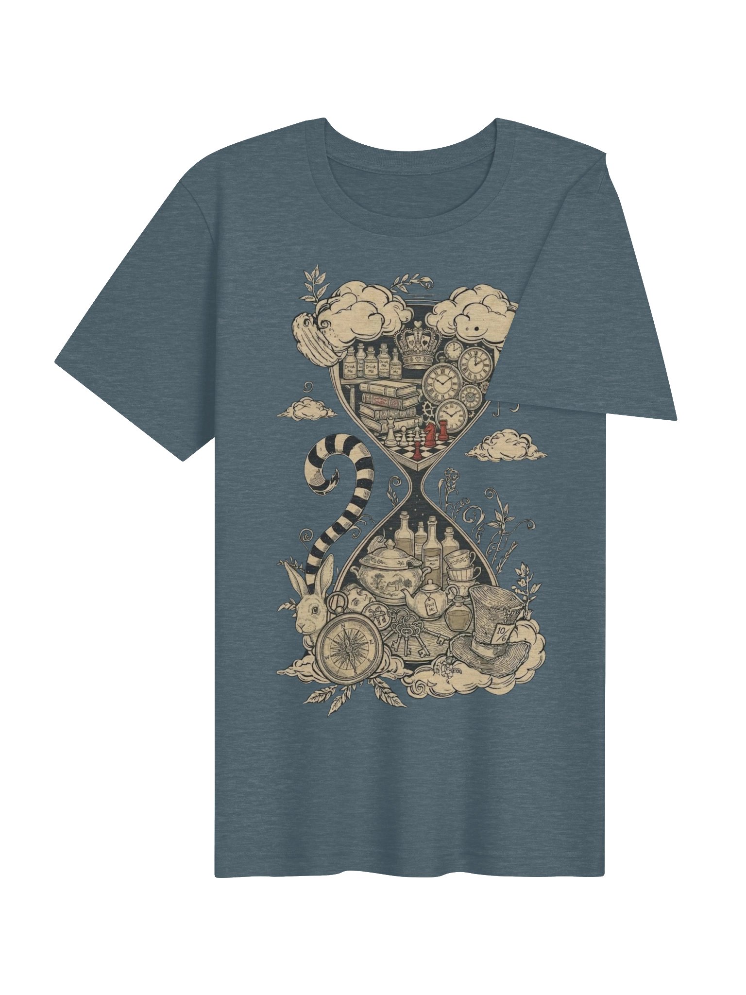 Alice in Wonderland Hourglass Tee, Surreal White Rabbit Graphic Shirt product image (5)