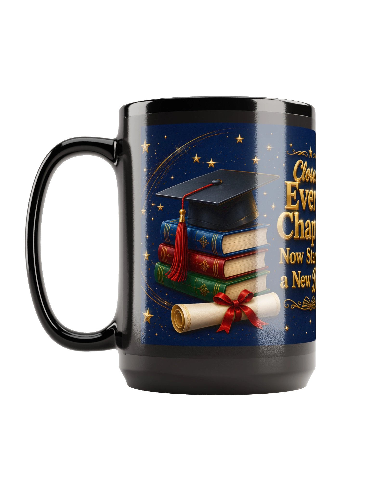 "Closed Every Chapter Now Starting a New Book" Graduation Mug — Navy Wrap product image (2)