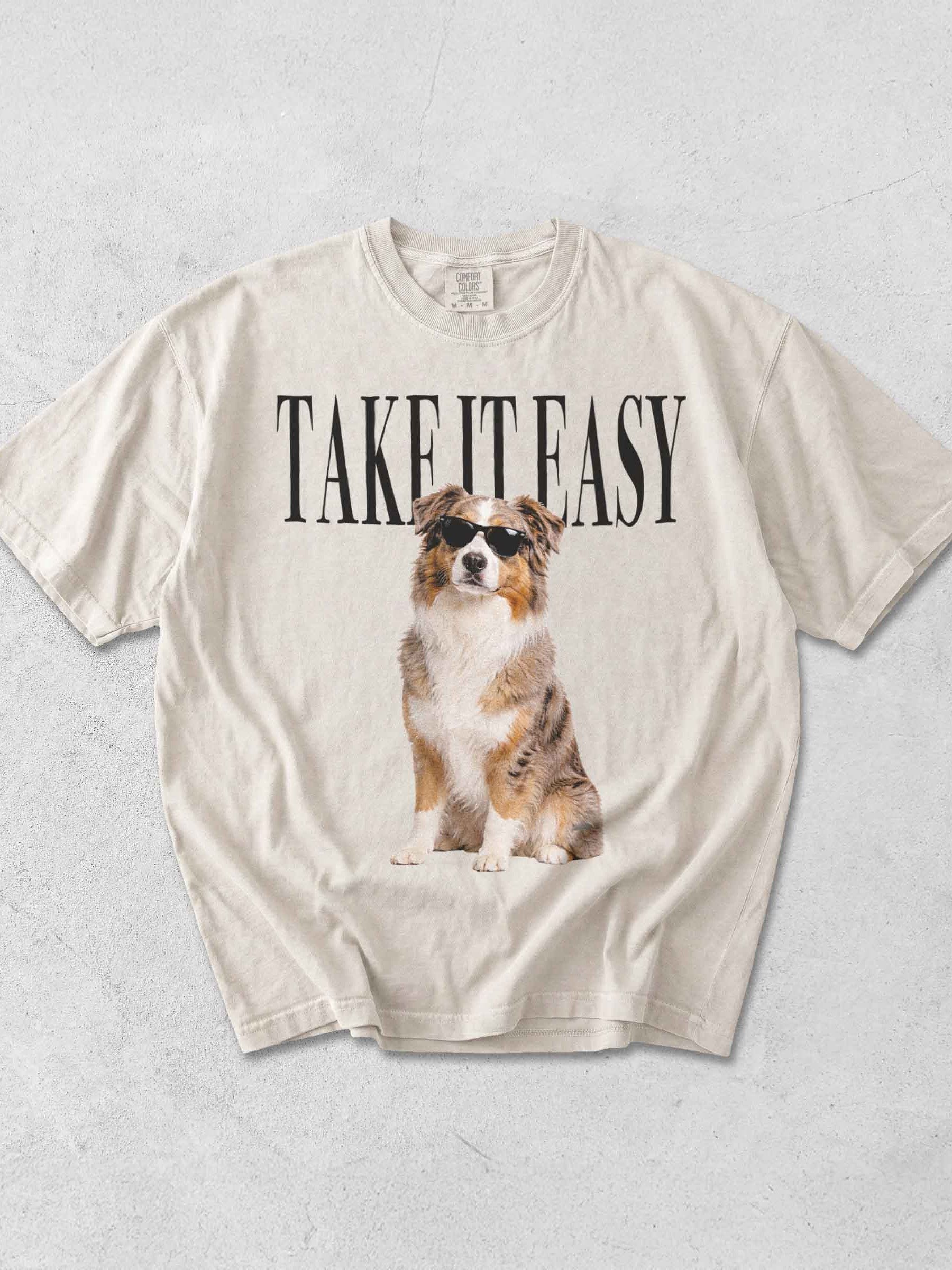 Take It Easy '90s Pop Vintage-Style T-Shirt for Australian Shepherd(Red Merle) Lovers product image (1)