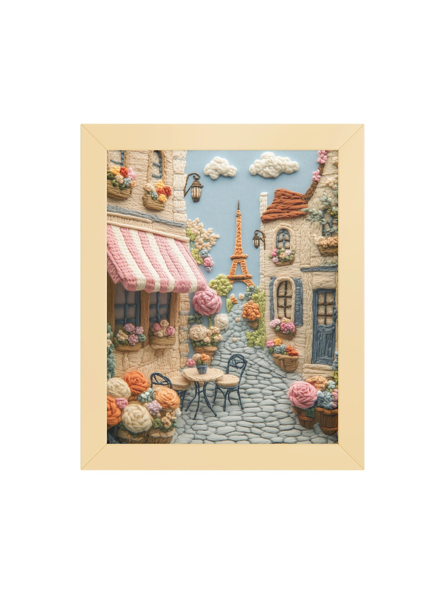 Meet Me at a Café in Paris | Embroidery-Style Wall Art — Framed Print product image (12)