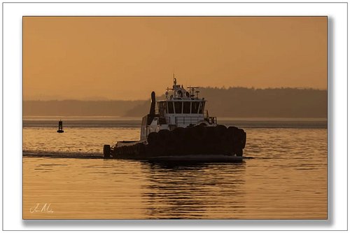 Tug Valor pushing through Guemes Channel at golden hour — all amber water, hazy treeline, and quiet power.
Www.jasonmosleypho...