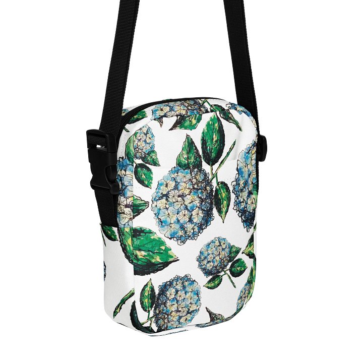 Blue Hydrangea Blooms | Crossbody Bag | by Monique Faella Designs™ | Elegant Utility for Everyday Blooming | Floral Chic Meets Coastal Function 💙🌸🎒 product image (1)