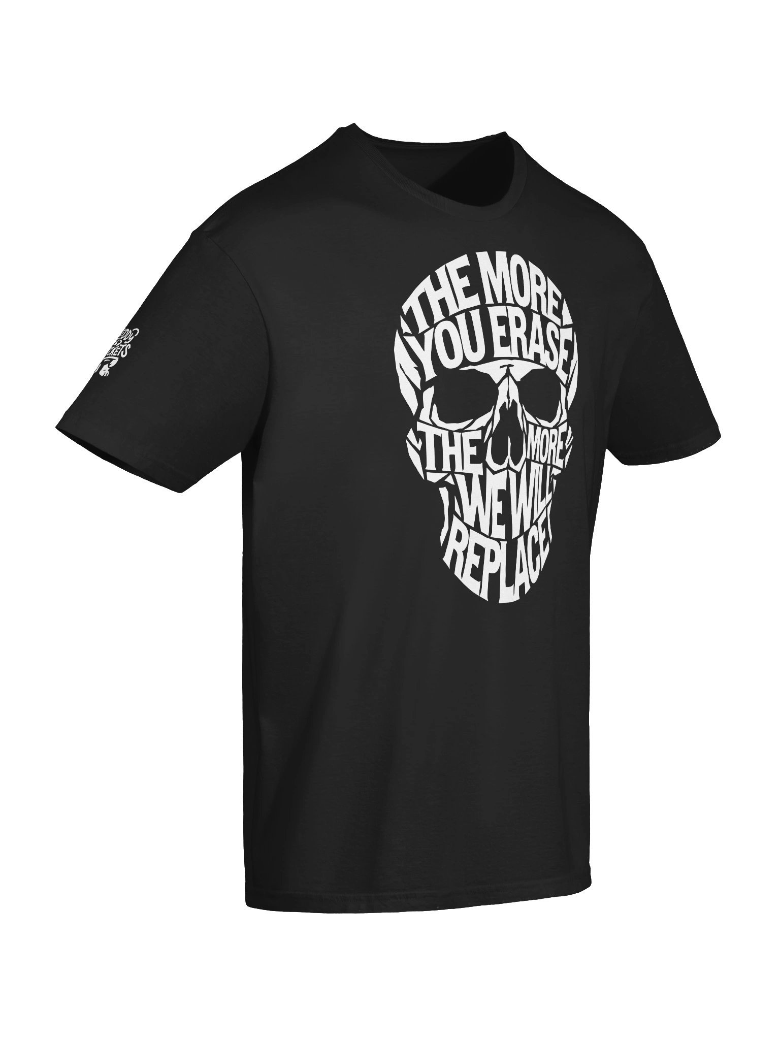 THE MORE YOU ERASE SKULL Graphic T-Shirt White on Black product image (7)