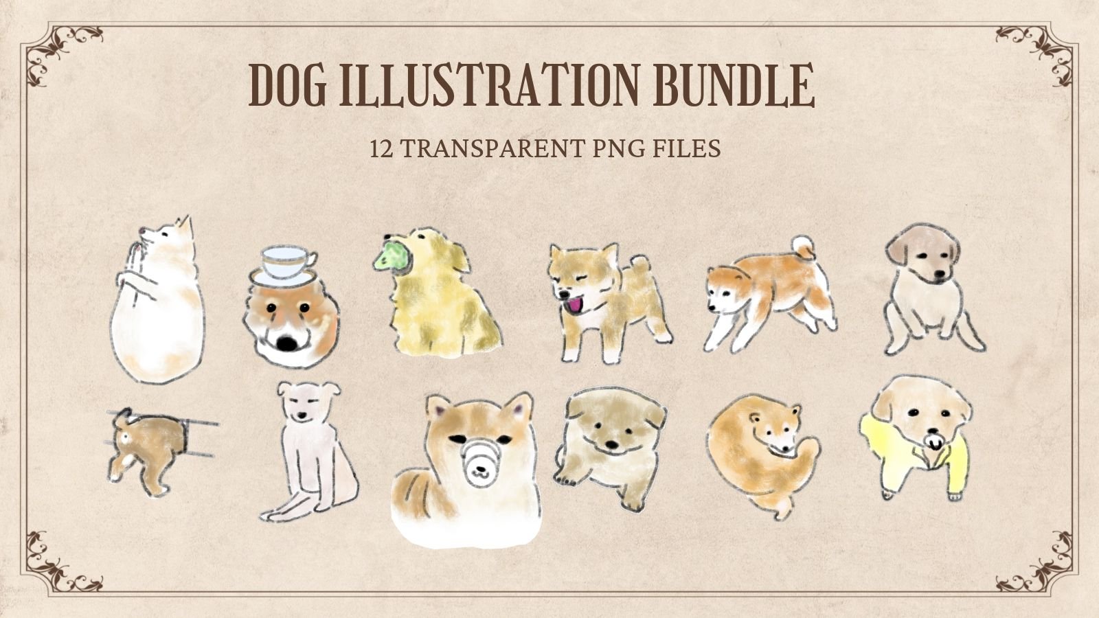 12 Hand-Drawn Dog PNG Clipart Bundle product image (1)