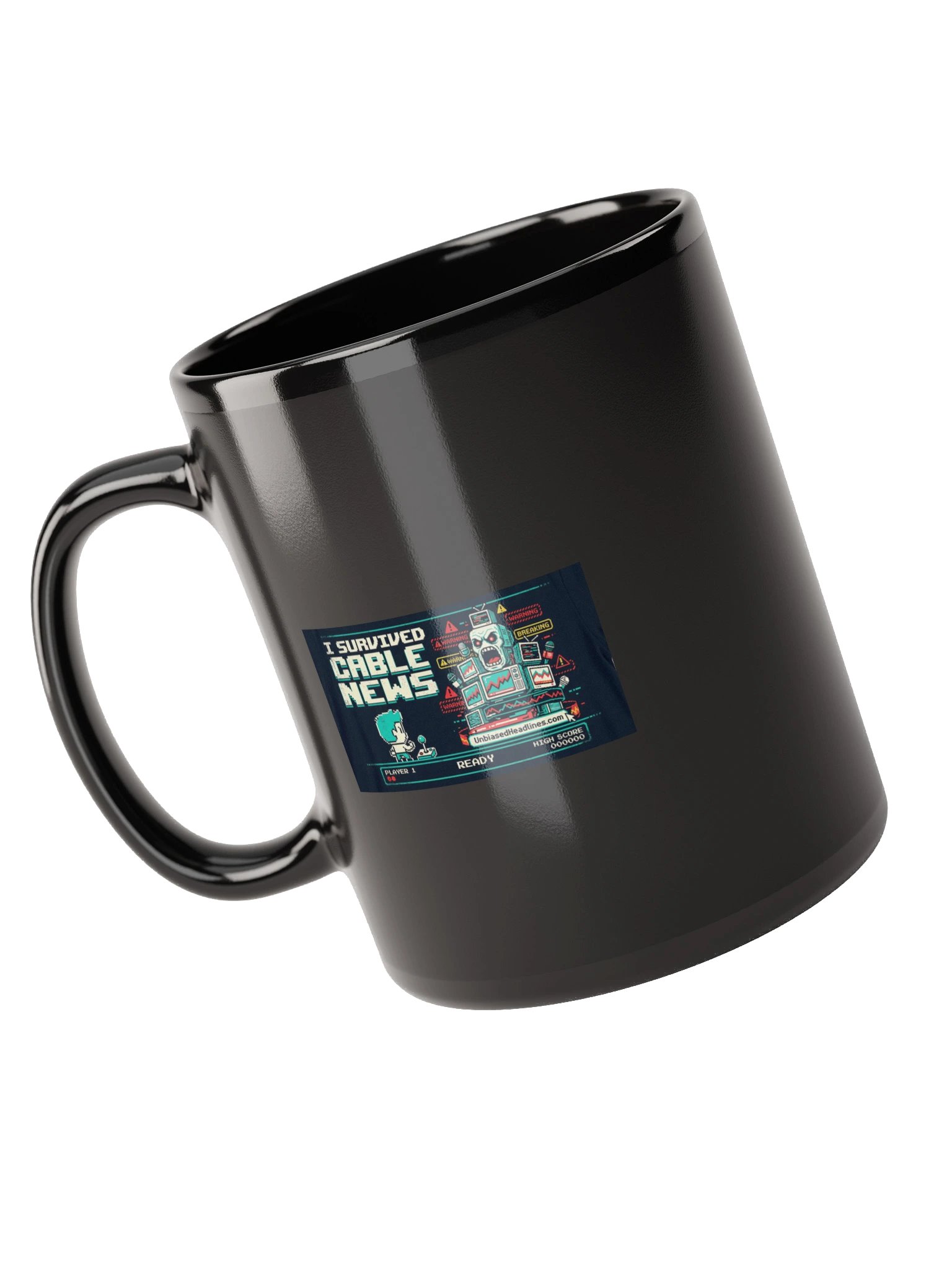 I Survived Cable News (Arcade) Black Mug product image (11)