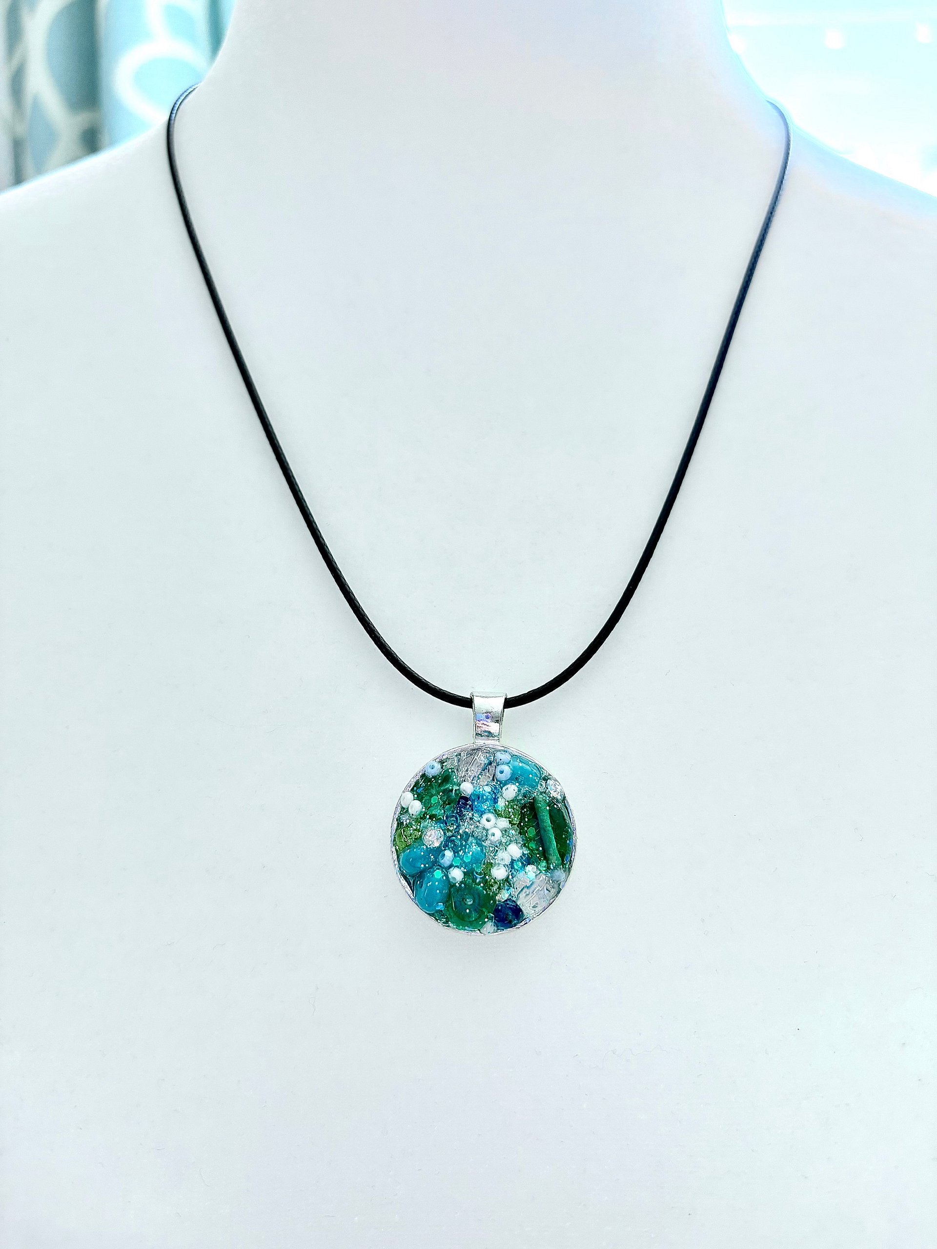 MFD-00007 | Ocean Dreamscape Pendant Necklace | Handmade Gradient Bead Art | Coastal Charm Jewelry by Monique Faella Designs™ product image (2)