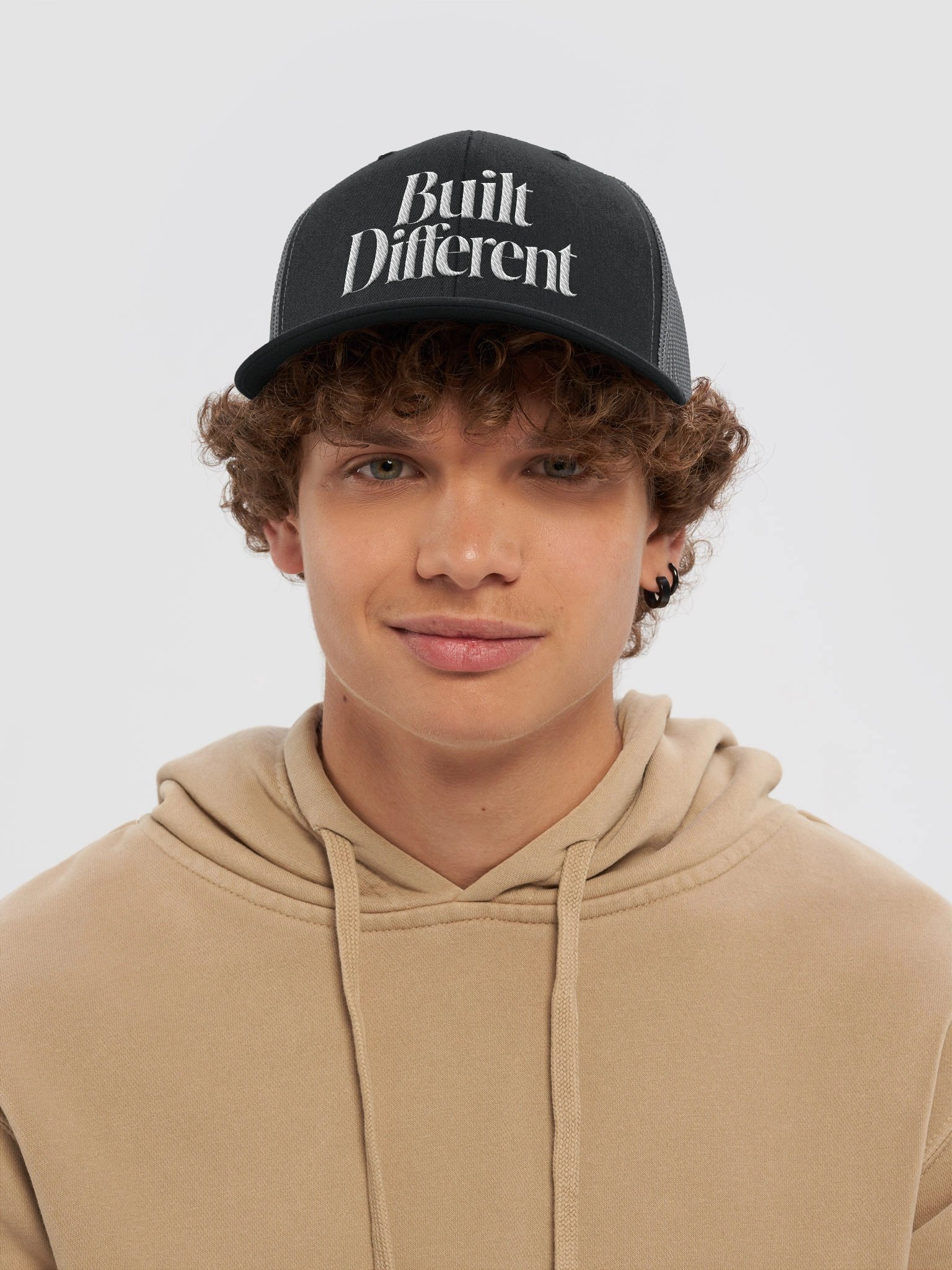 'Built Different' White Embroidered Otto Snapback Hat | Premium Wool Blend Flat Bill product image (5)