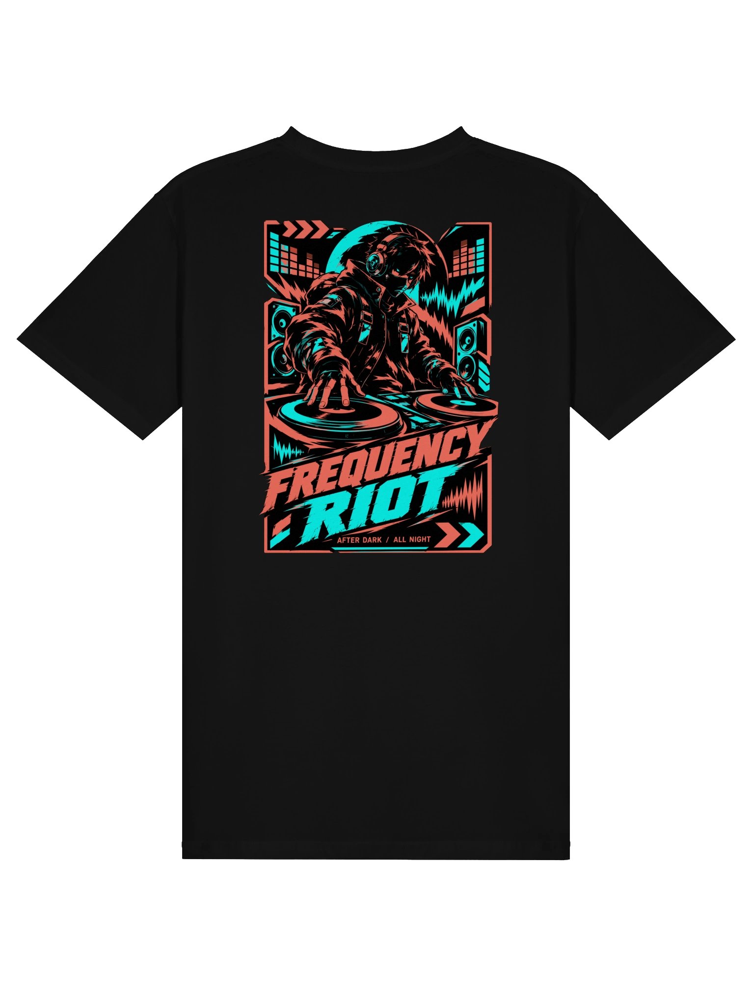 Frequency Riot Cyberpunk DJ T-Shirt | Electronic Anime Music Back Print Tee product image (1)