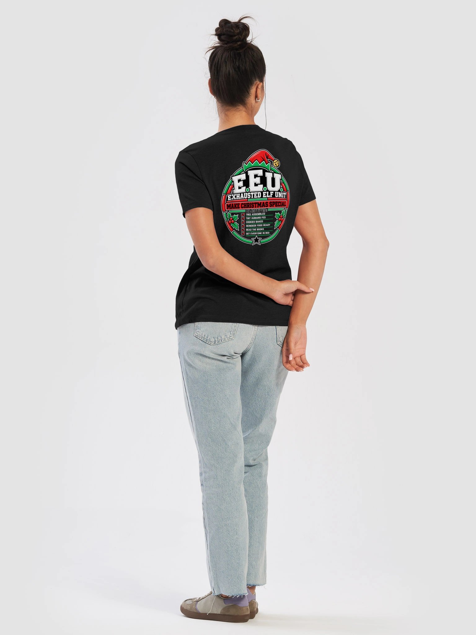 Exhausted Elf Unit Women's V-Neck Christmas Shirt | Black product image (12)