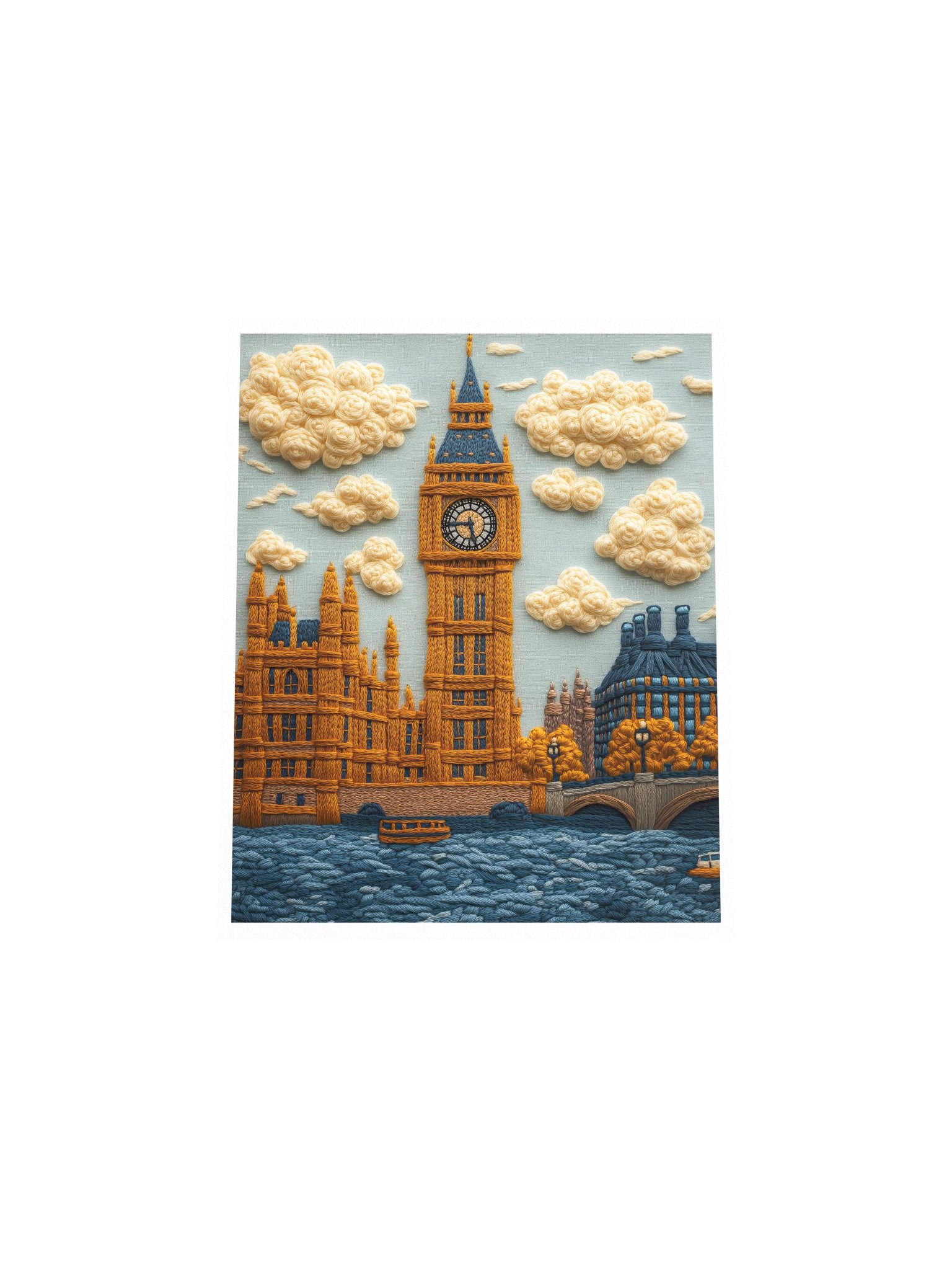 London by the Thames | Embroidery-Style Wall Art — Unframed Print product image (4)
