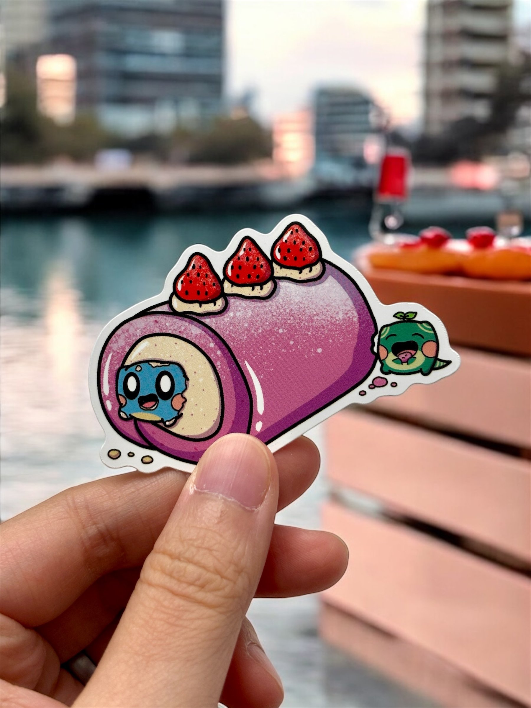 Strawberry Cake Roll Waterproof Vinyl Stickers product image (1)