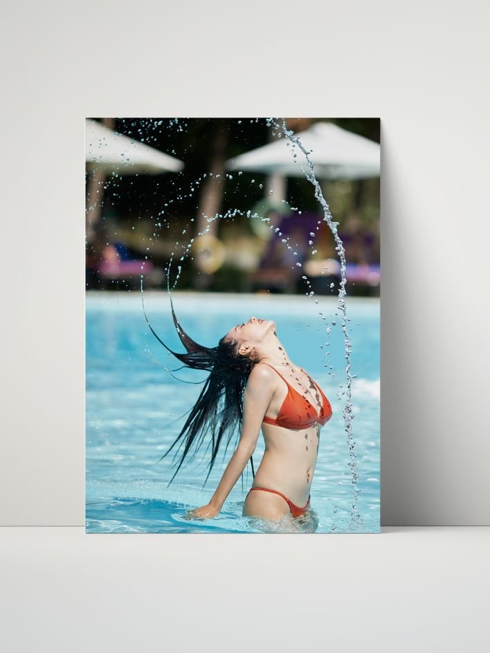 Red Bikini Pool Splash – Glossy 8x10 Metal Print product image (1)