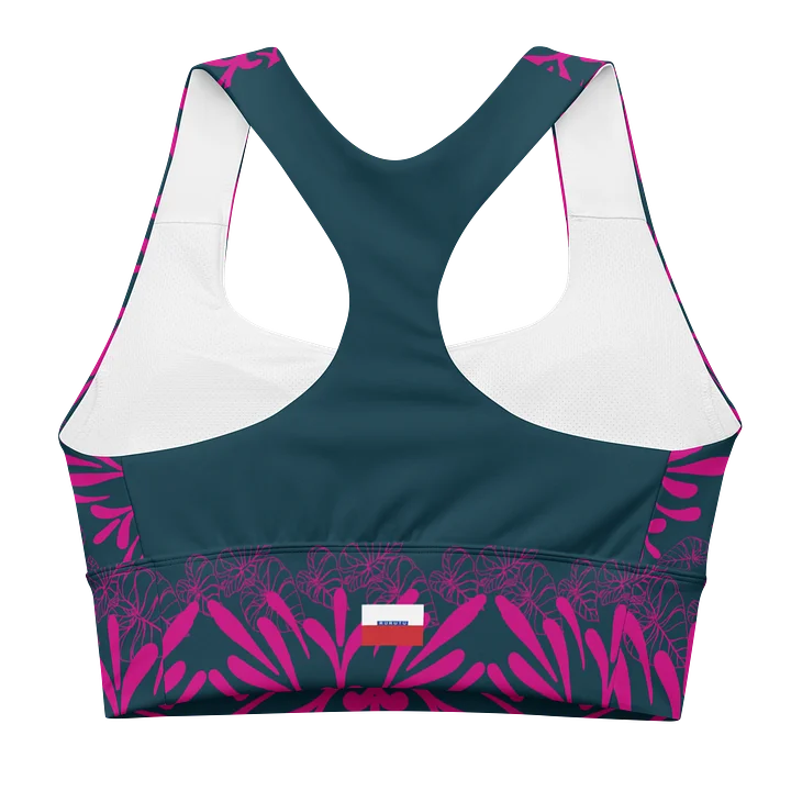 Soutien-gorge de sport long à bordure florale turquoise et magenta product image (2)