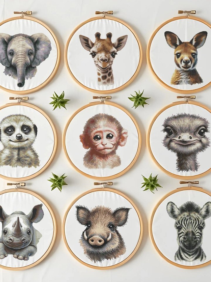 9 x Baby Safari Animal Cross Stitch Pattern Bundle product image (1)