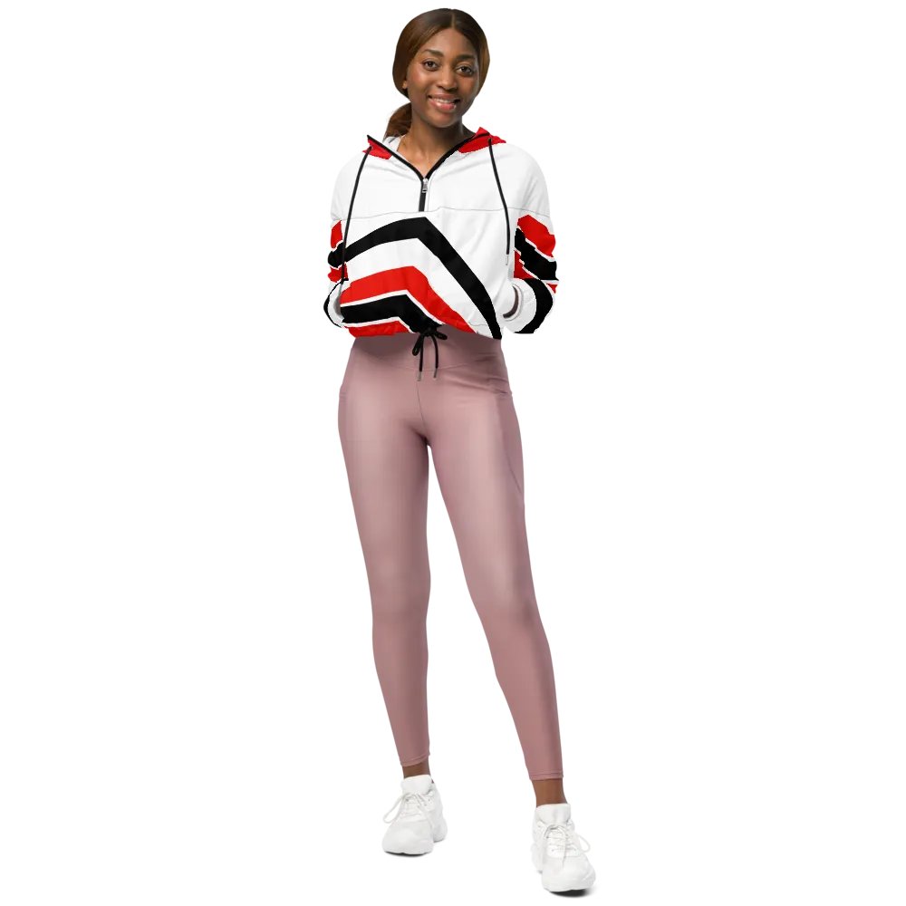 Red, Black & White Chevron Women’s Cropped Windbreaker product image (12)