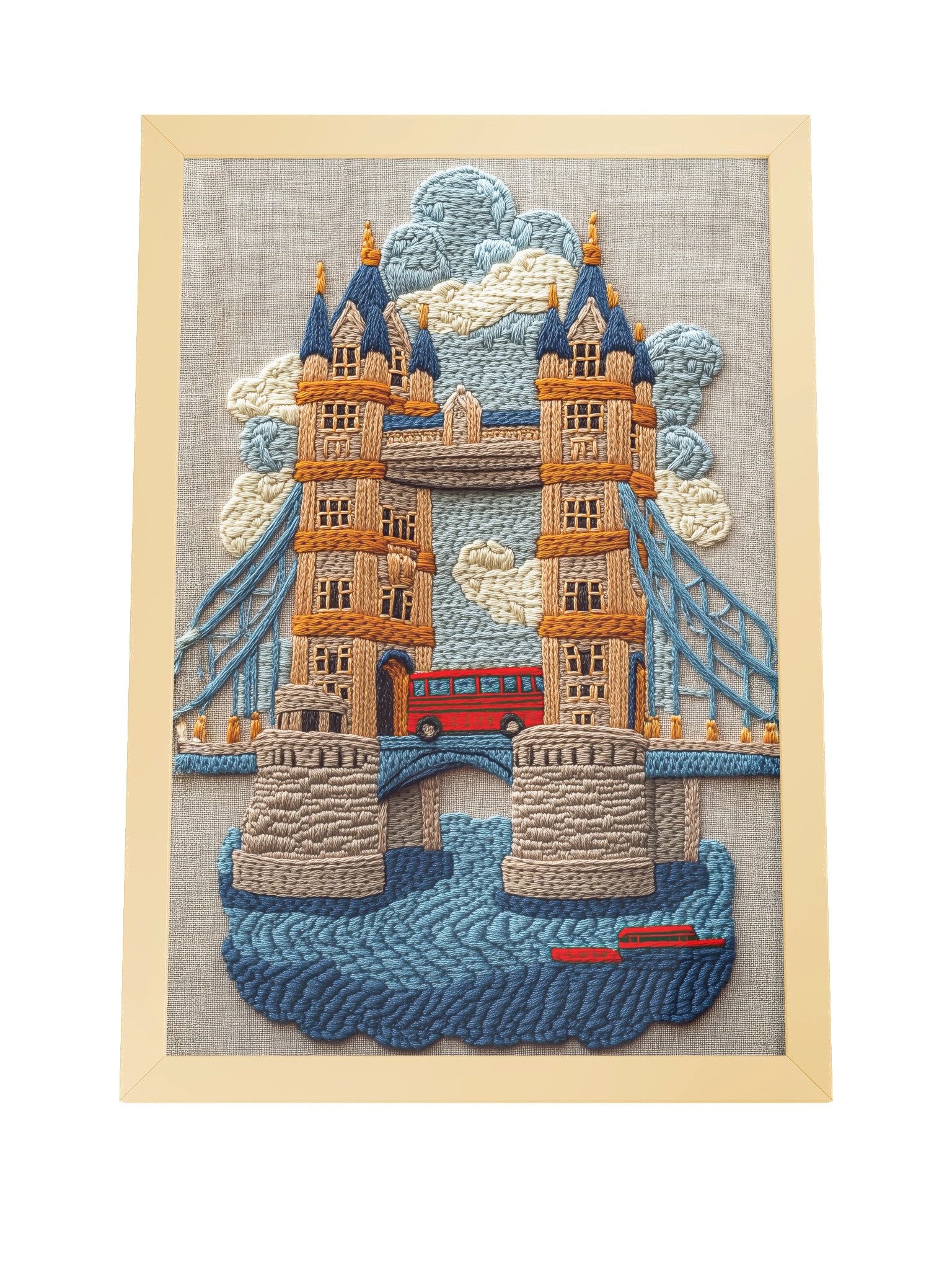Across the Bridge in London | Embroidery-Style Wall Art — Framed Print product image (8)
