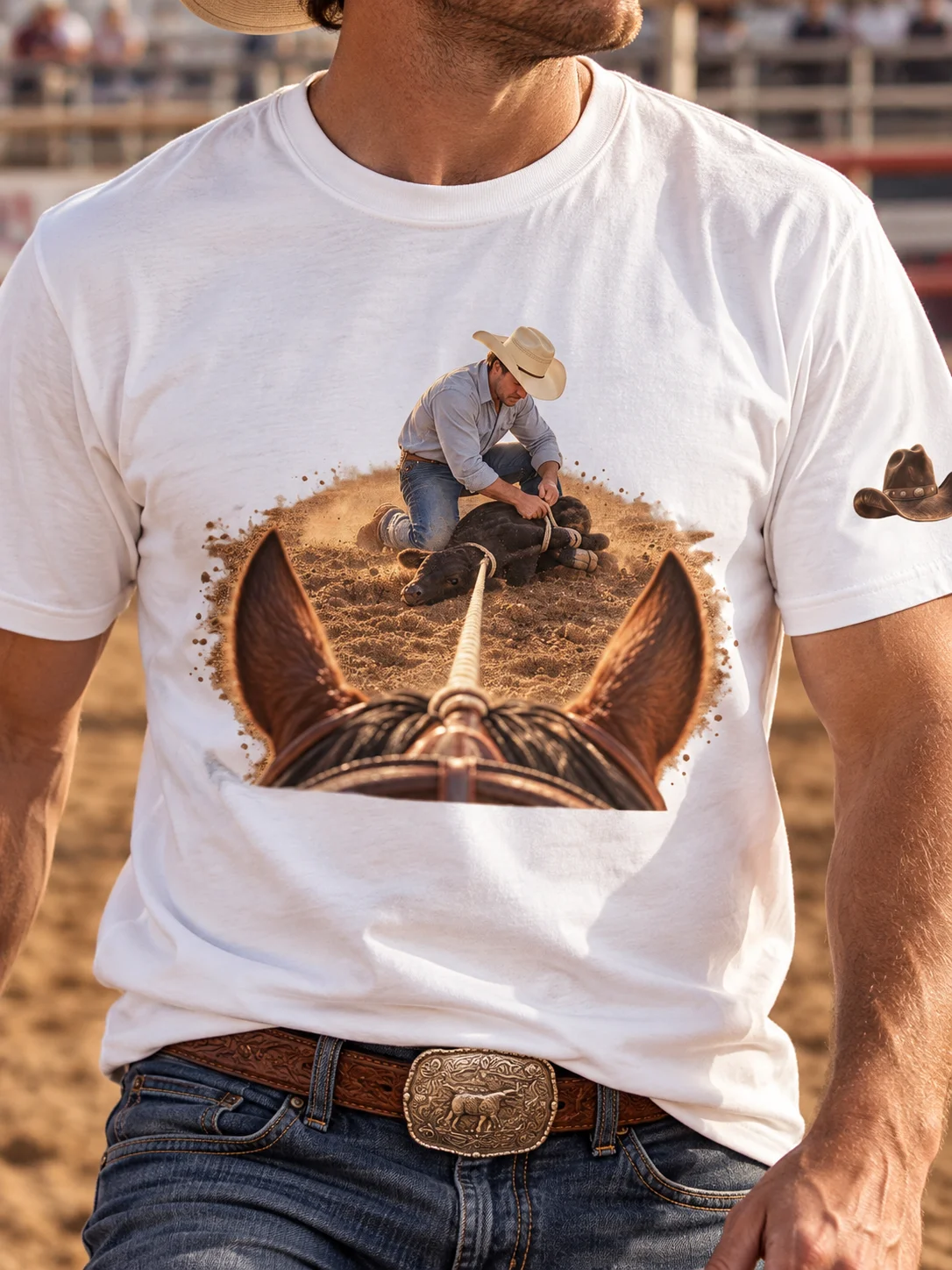 Calf Roping Rider’s View T-Shirt | BROKEN RODEO™ product image (1)