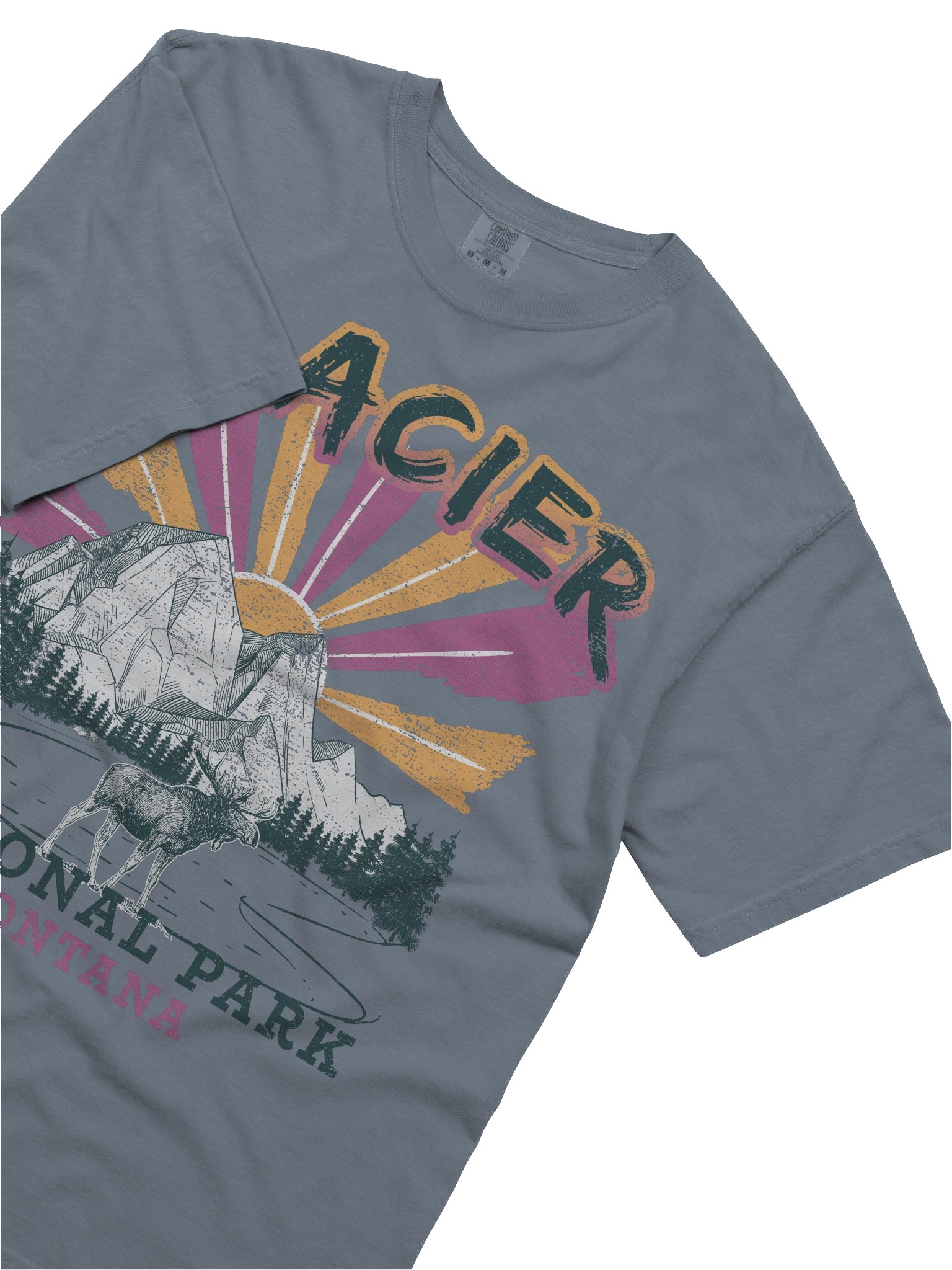 Glacier National Park Montana Shirt – Vintage Sunset Mountain Moose Retro Travel Tee product image (5)