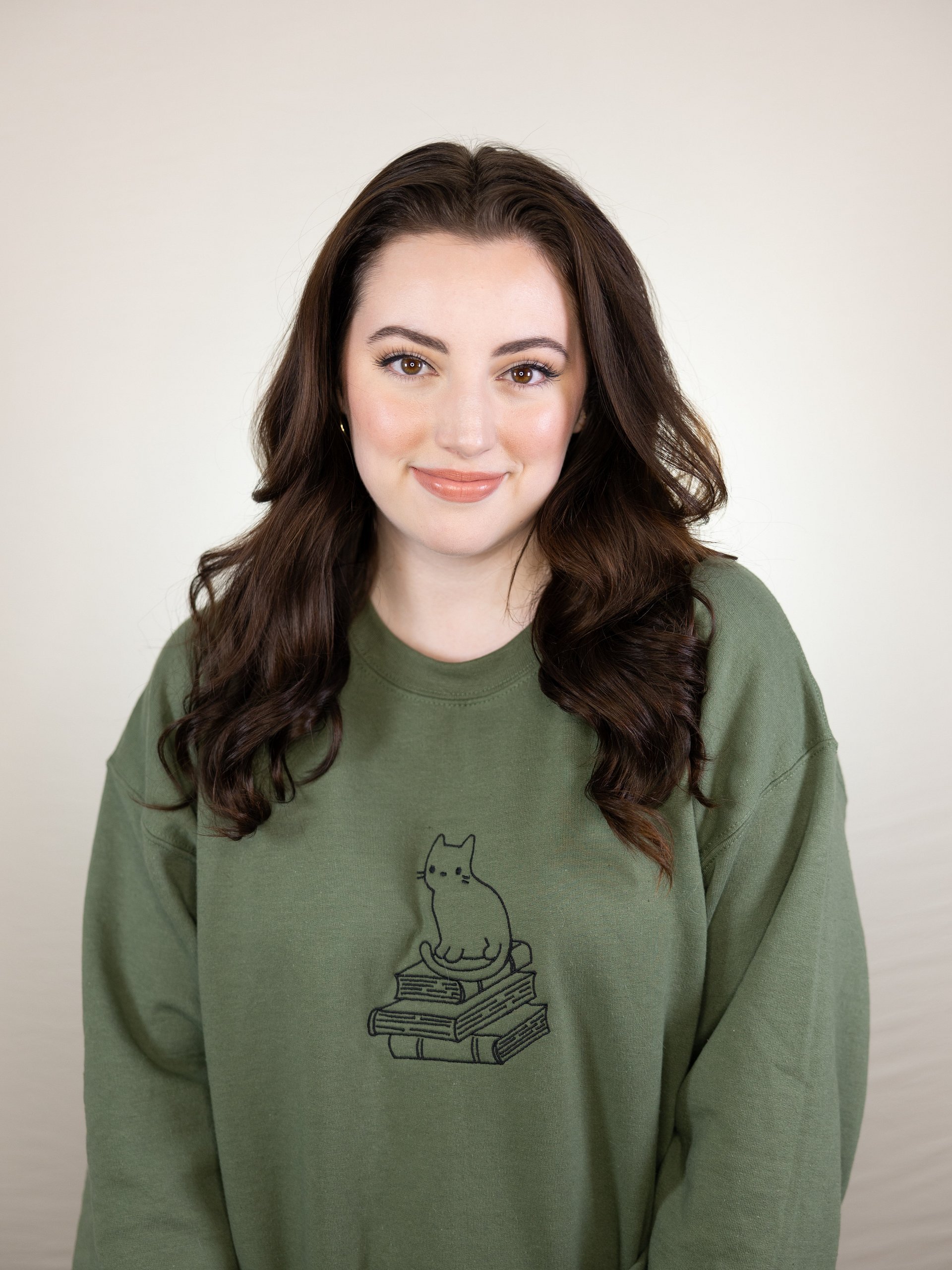 Sittin' Pretty Book Kitty Embroidered Sweatshirt product image (1)
