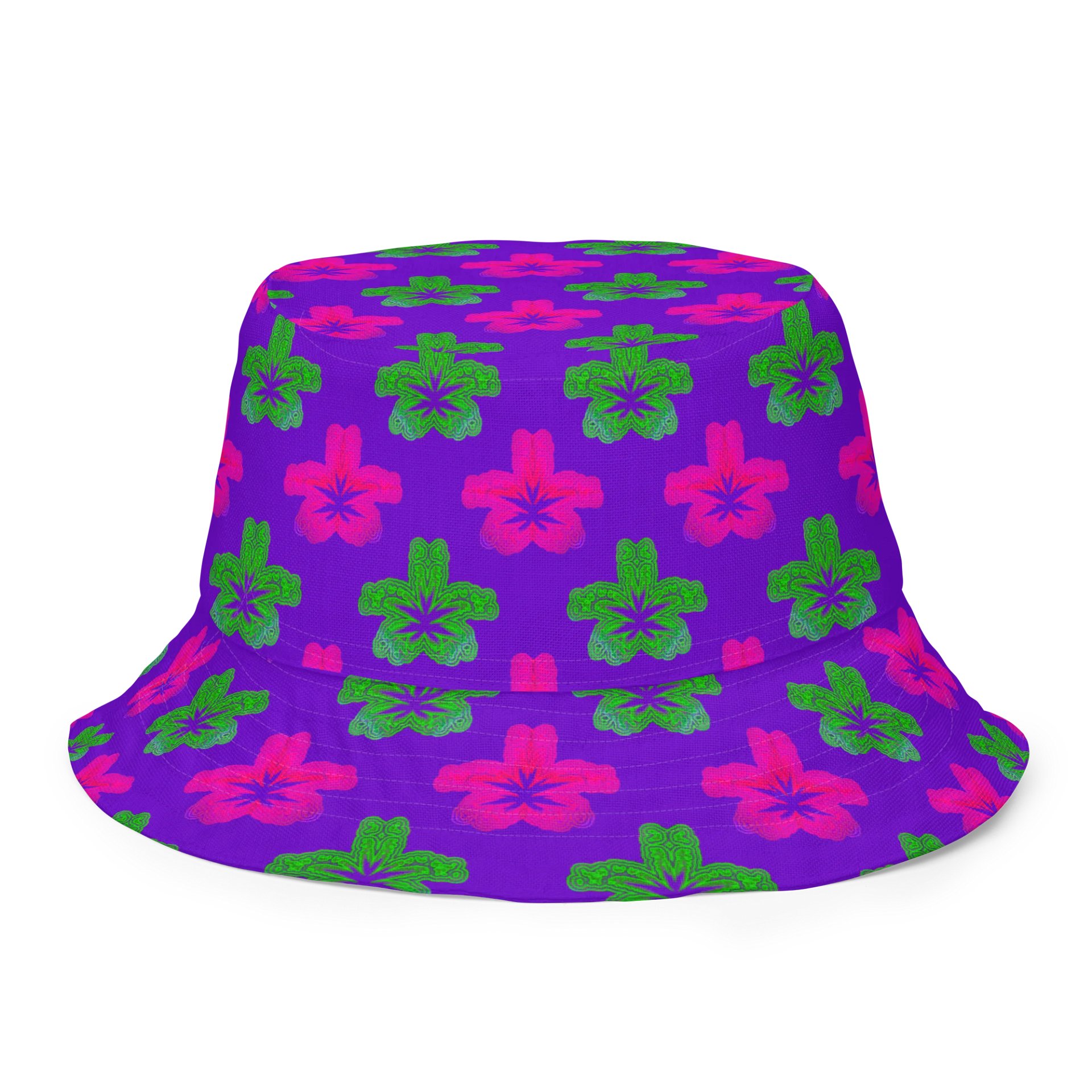 Reefer Rave Reversible Bucket Hat, Neon 90s Style Stoner Summertime Festival 420 Fashion, Cannabis Pot Leaf Pink Green Ganja Weed Accessory product image (1)