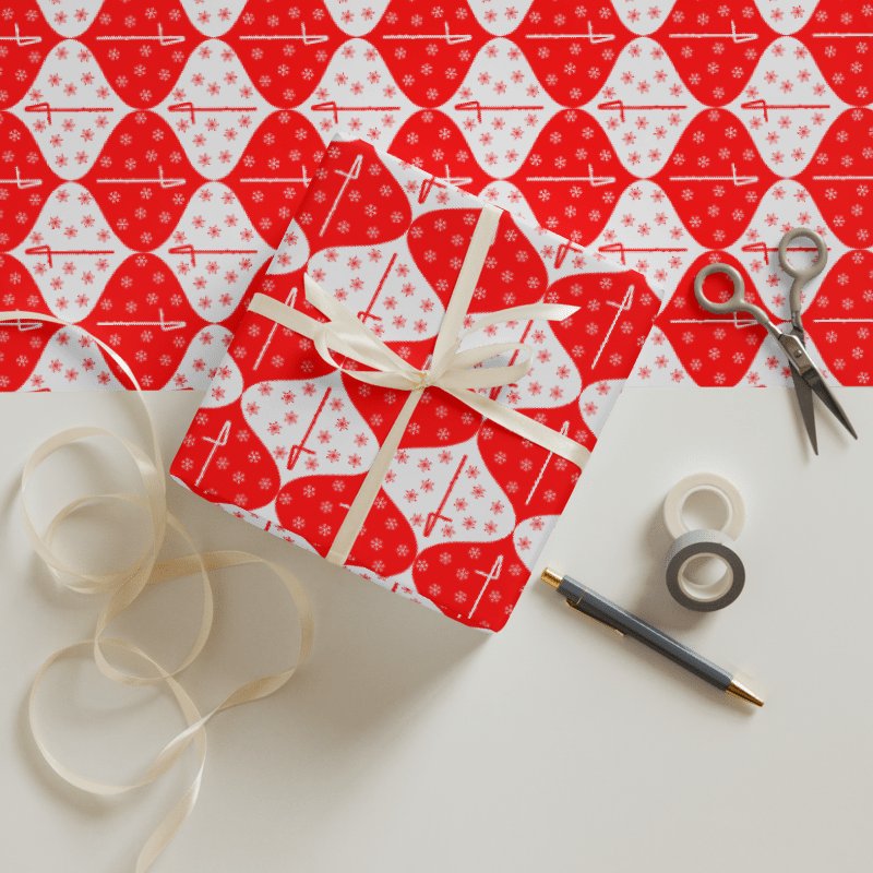 Flutes and Snowflakes - Contrabass - Red Gift Wrap Paper Sheets product image (5)