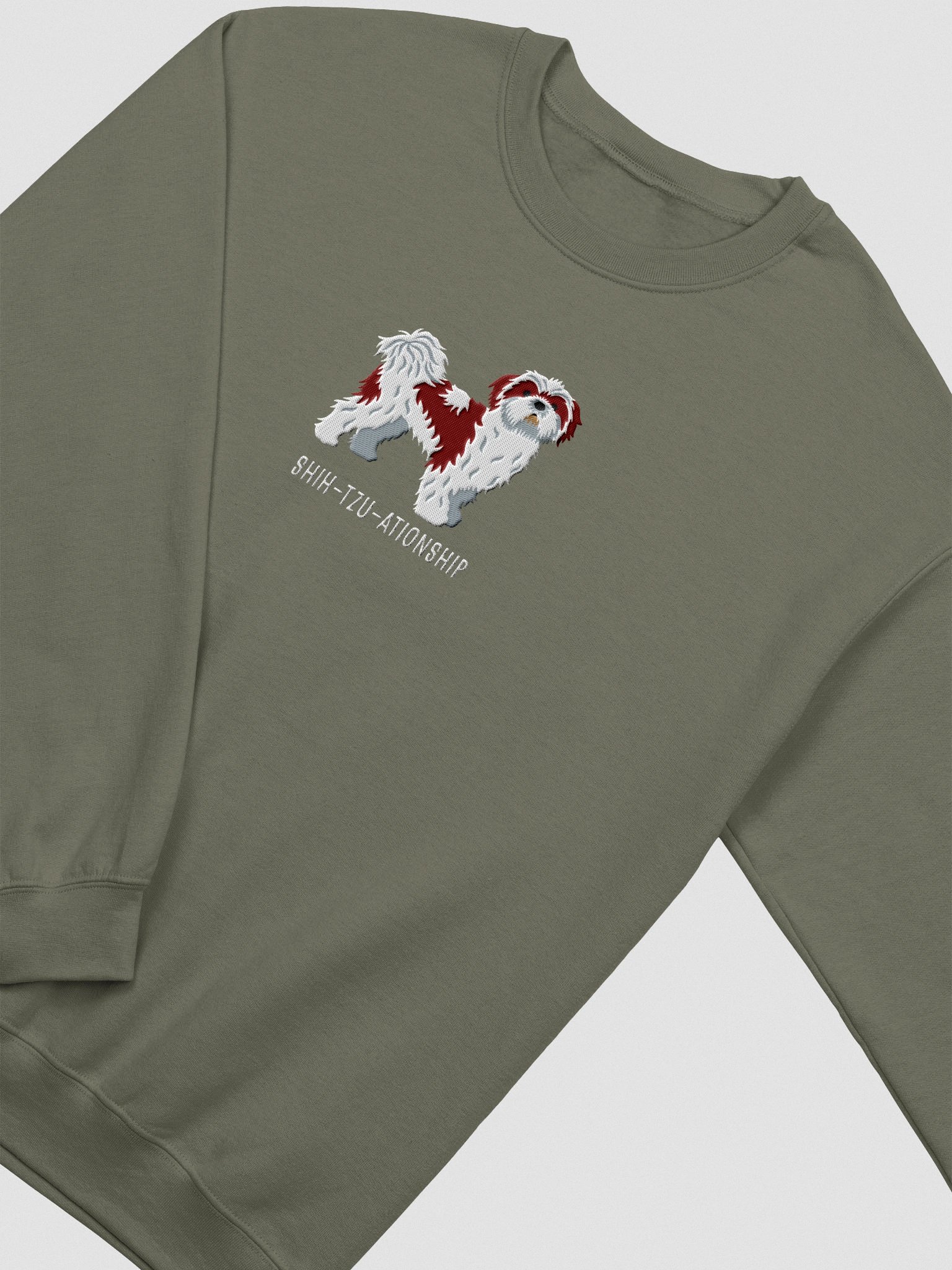 Shih-Tzu-ationship Sweatshirt (Embroidered) of a Shih Tzu(Chocolate & White) product image (6)