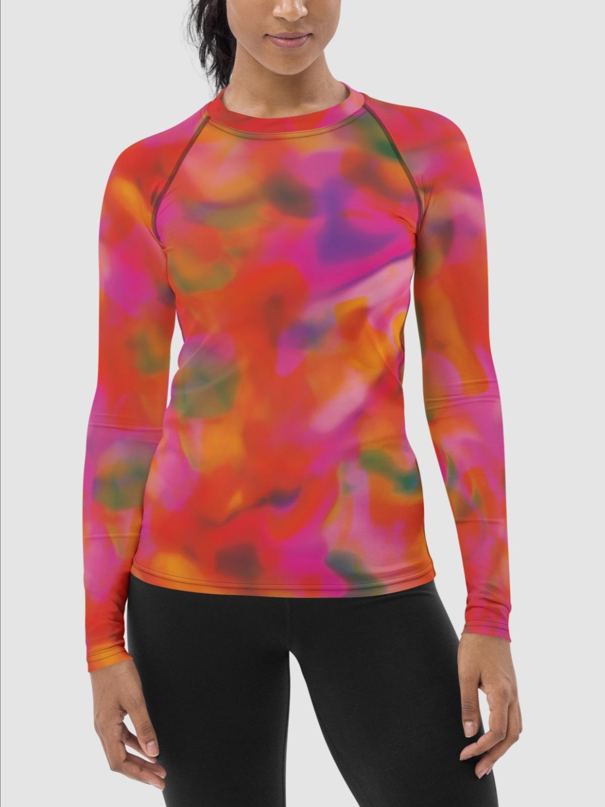 Printed Rash Guard "Trendy Vibrant Pink Orange Tie Dye" product image (3)