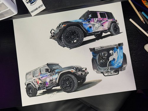 32hrs to complete this 14x17” drawing of @paintedreamz  How to Train Your Dragon wrapped Jeep! 

Let me know what you think i...