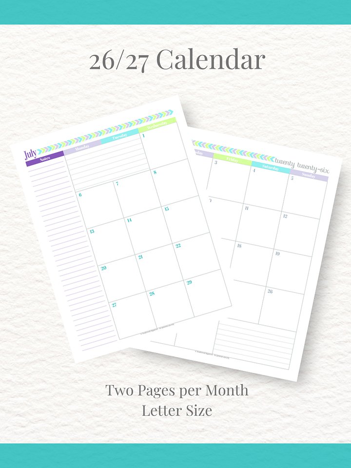 Pretty in Pastel- 26/27 Calendar - 2 Pages per Month - Letter Size product image (1)
