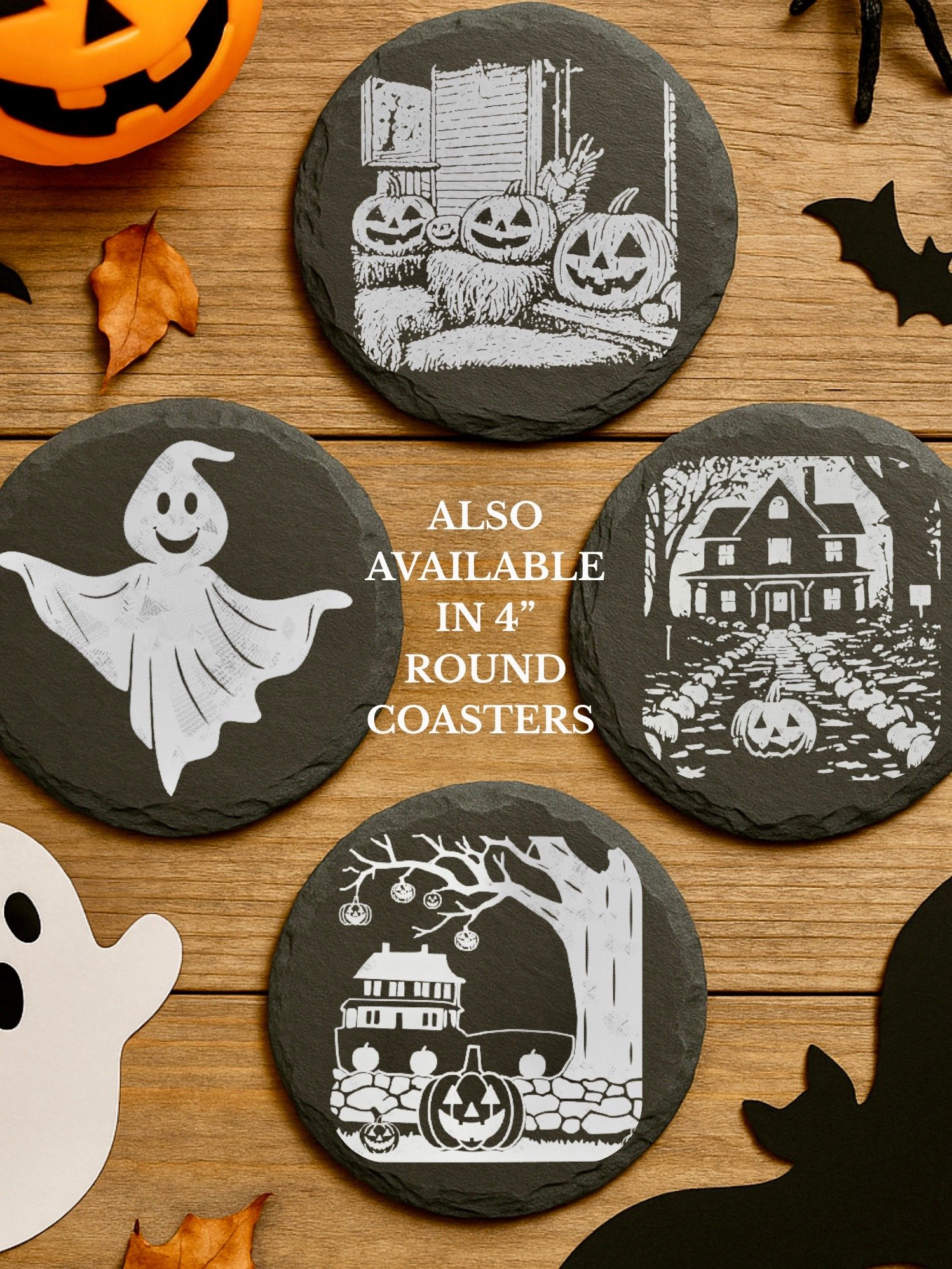 Halloween Engraved Slate 8-Piece Coaster Set Bundle product image (5)