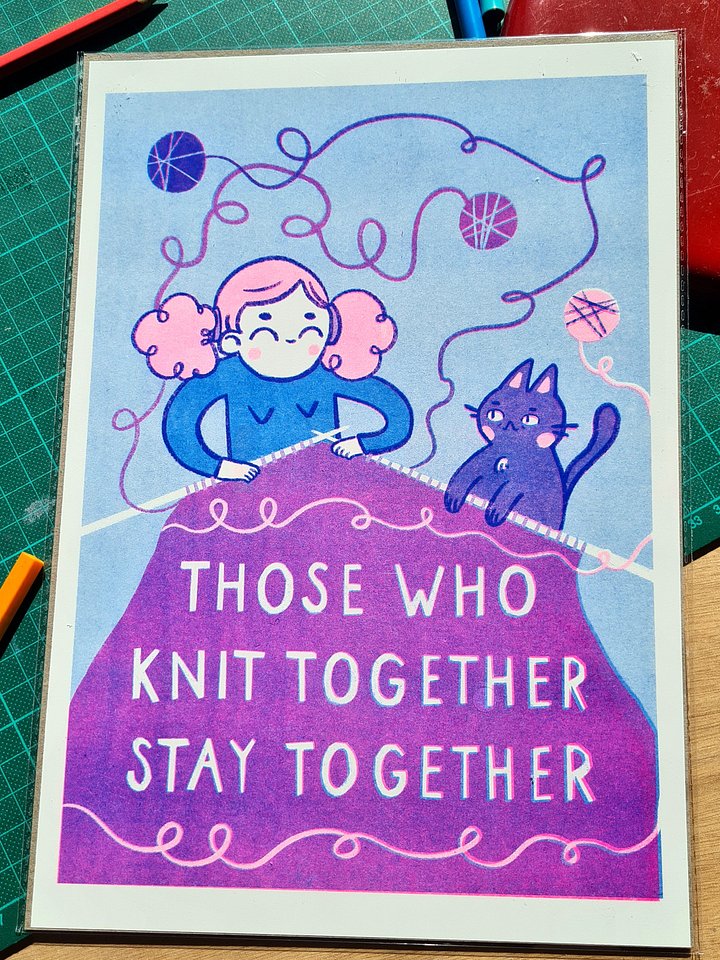 Knitting Together Riso Print A4 product image (1)
