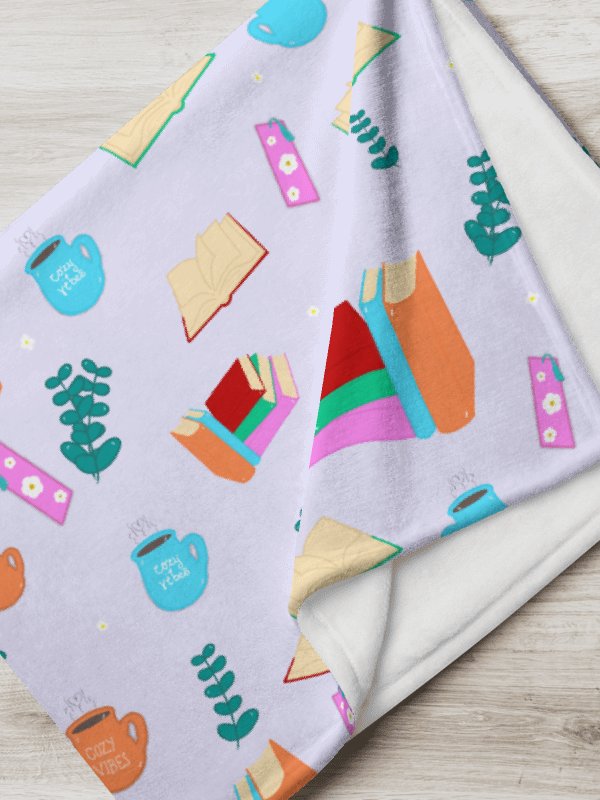 Cozy Book Lovers Pattern Throw Blanket- Purple Background product image (1)