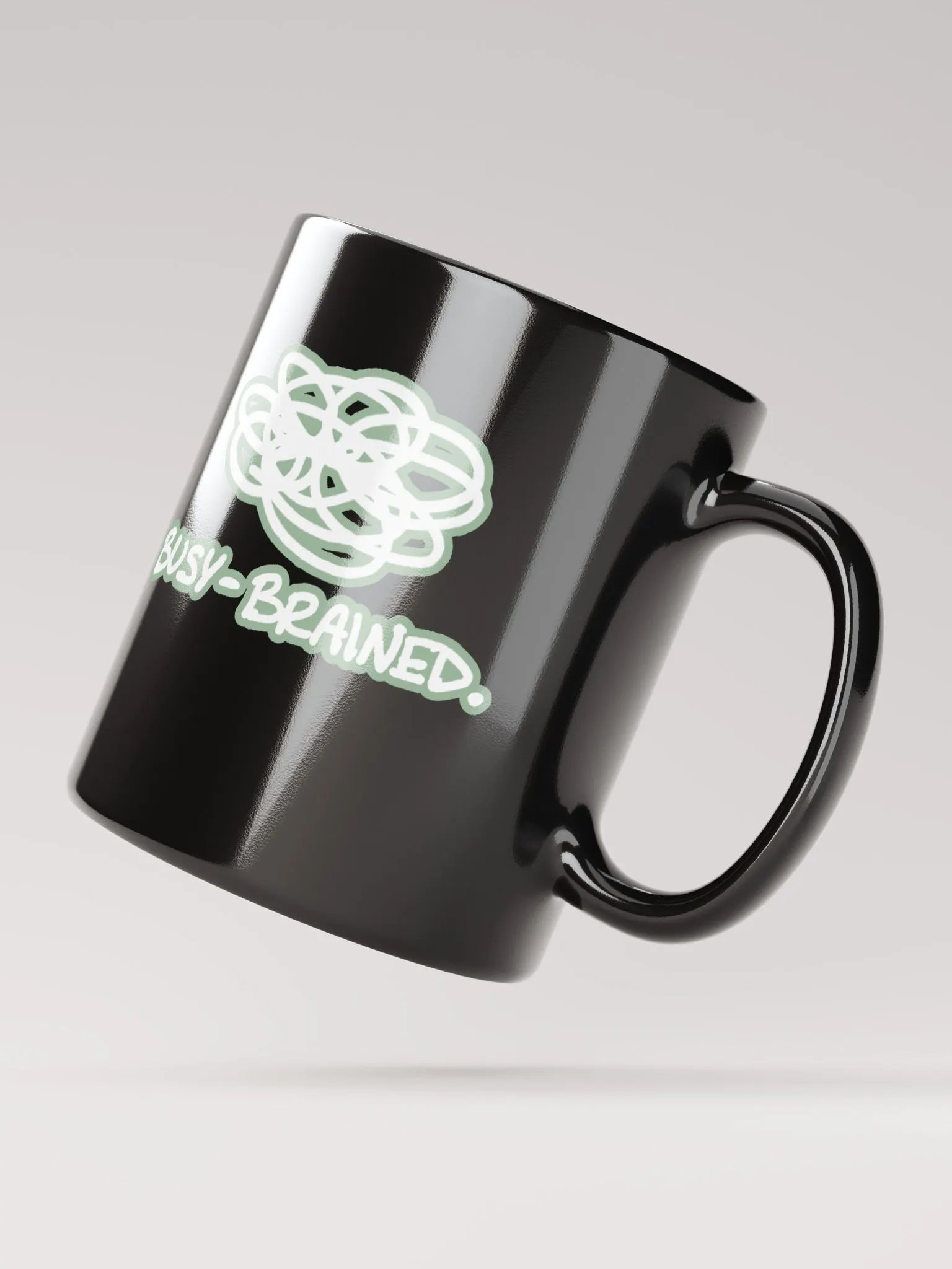 *not* mentally linear (lined design, #96B697) glossy black mug product image (10)