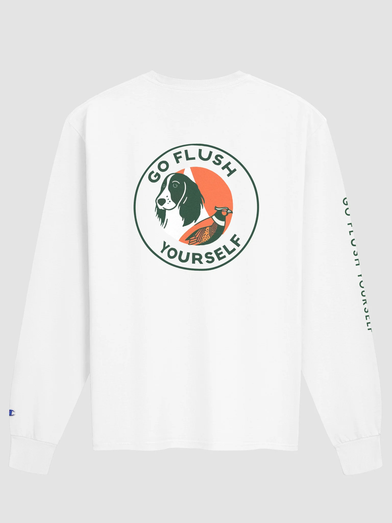Go Flush Yourself Champion Long Sleeve Tee (light mode) product image (2)